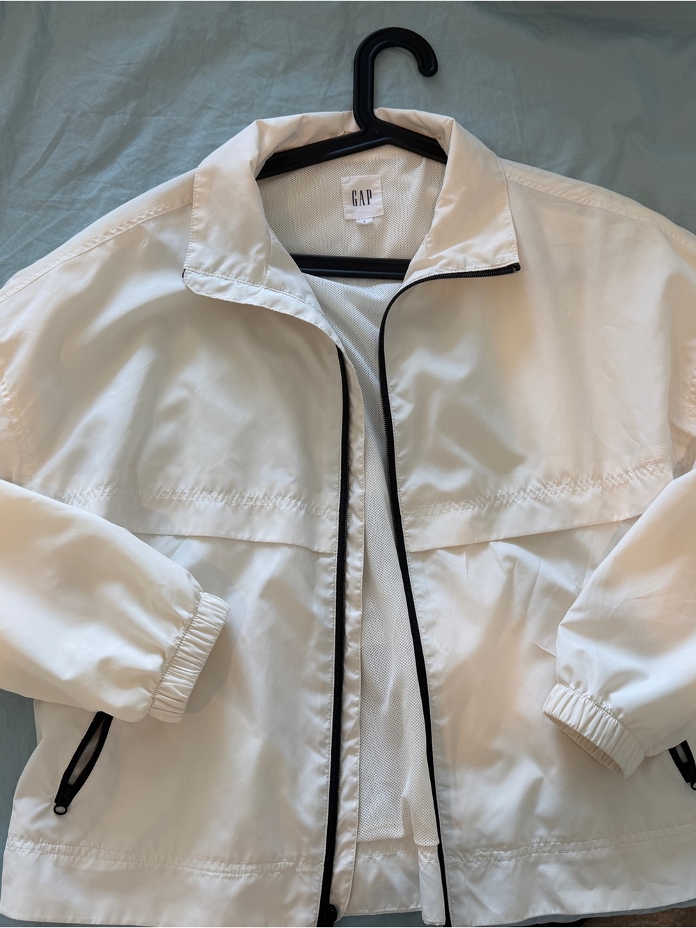GAP White Windbreaker Jacket with Black Trim
